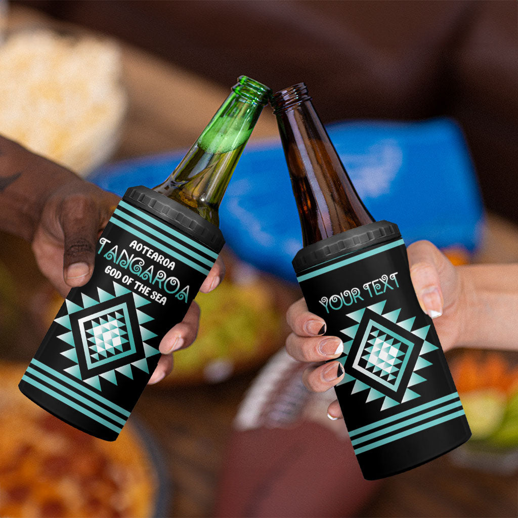 Aotearoa Atua Tangaroa Personalised 4 in 1 Can Cooler Tumbler Maori God Of The Sea Taniko Motifs