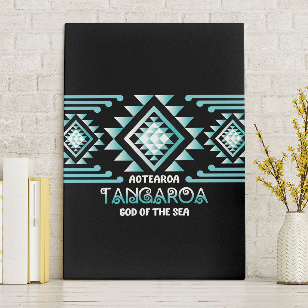 Aotearoa Atua Tangaroa Canvas Wall Art Maori God Of The Sea Taniko Motifs LT14 Without Frame Turquoise - Polynesian Pride
