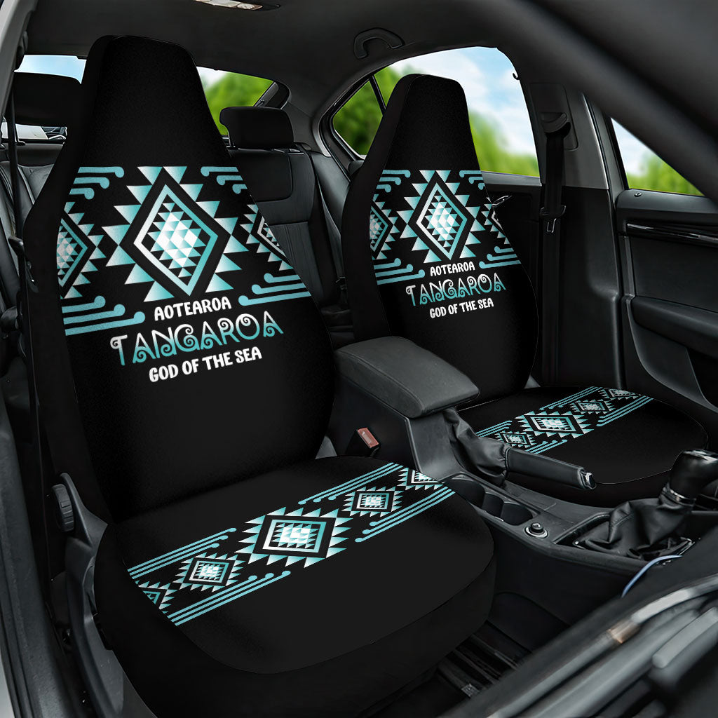 Aotearoa Atua Tangaroa Car Seat Cover Maori God Of The Sea Taniko Motifs LT14 One Size Turquoise - Polynesian Pride
