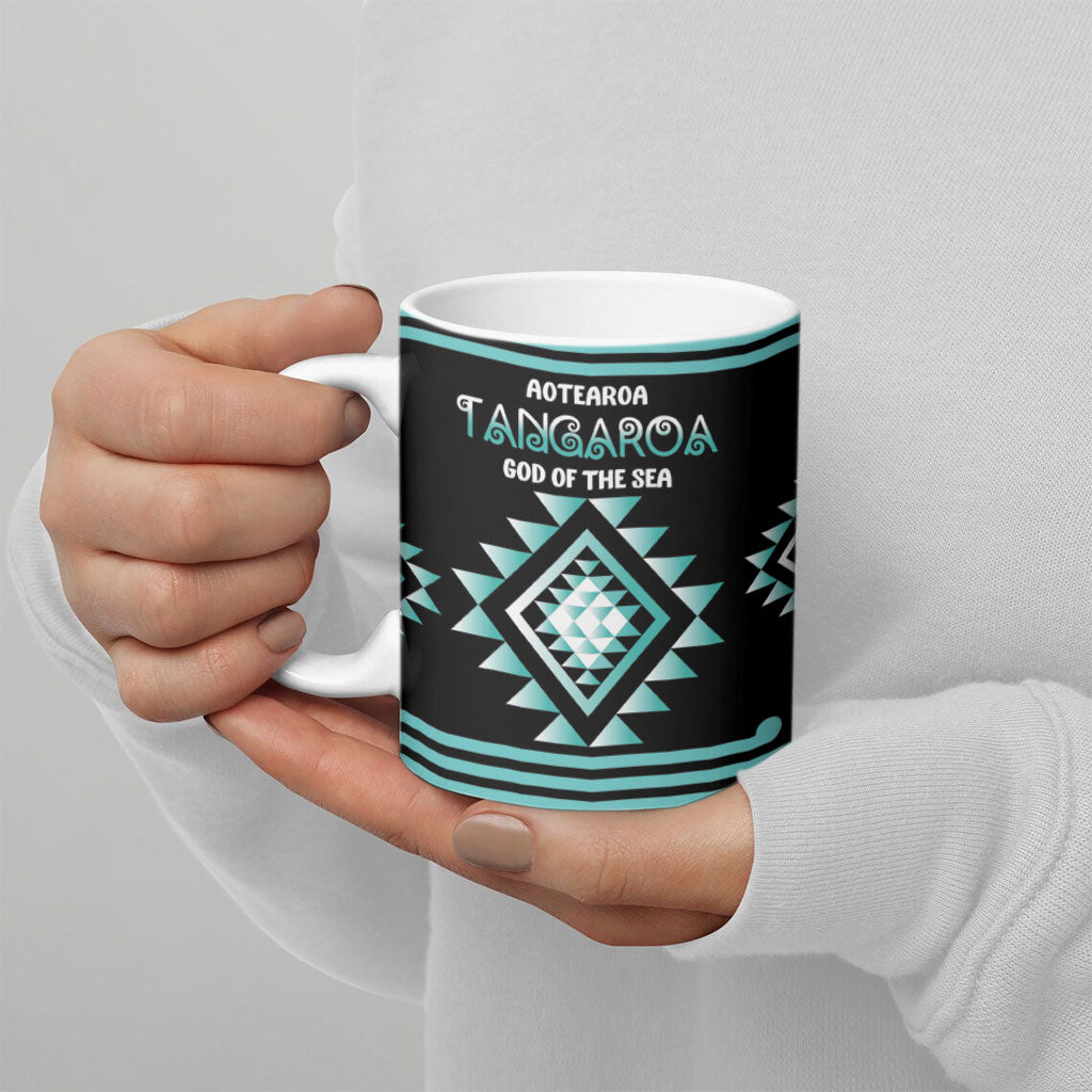 Aotearoa Atua Tangaroa Personalised Ceramic Mug Maori God Of The Sea Taniko Motifs