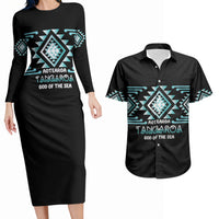 Aotearoa Atua Tangaroa Personalised Couples Matching Long Sleeve Bodycon Dress and Hawaiian Shirt Maori God Of The Sea Taniko Motifs