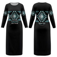 Aotearoa Atua Tangaroa Personalised Couples Matching Long Sleeve Bodycon Dress and Hawaiian Shirt Maori God Of The Sea Taniko Motifs