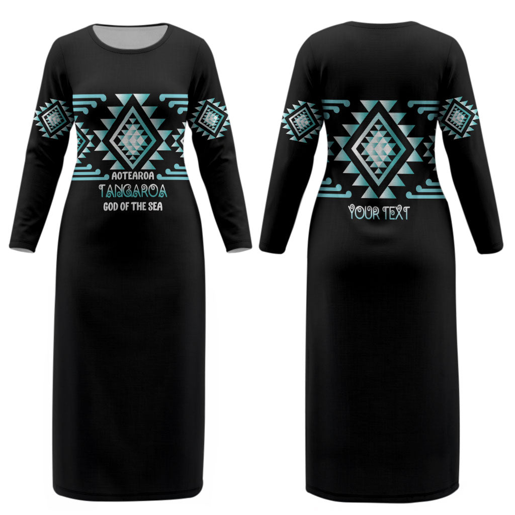 Aotearoa Atua Tangaroa Personalised Couples Matching Long Sleeve Bodycon Dress and Long Sleeve Button Shirt Maori God Of The Sea Taniko Motifs