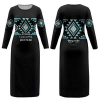 Aotearoa Atua Tangaroa Personalised Couples Matching Long Sleeve Bodycon Dress and Long Sleeve Button Shirt Maori God Of The Sea Taniko Motifs