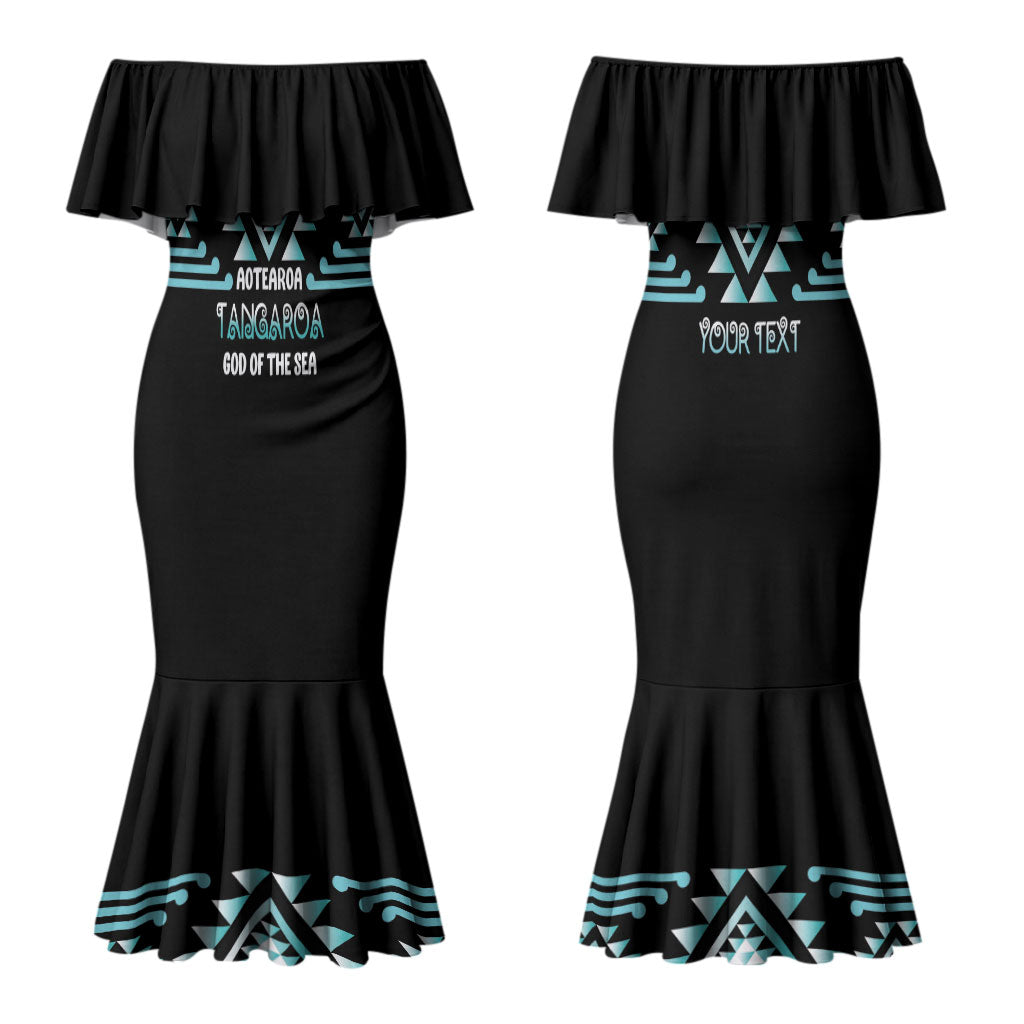 Aotearoa Atua Tangaroa Personalised Couples Matching Mermaid Dress and Hawaiian Shirt Maori God Of The Sea Taniko Motifs