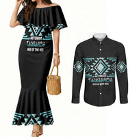 Aotearoa Atua Tangaroa Personalised Couples Matching Mermaid Dress and Long Sleeve Button Shirt Maori God Of The Sea Taniko Motifs