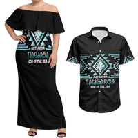 Aotearoa Atua Tangaroa Personalised Couples Matching Off Shoulder Maxi Dress and Hawaiian Shirt Maori God Of The Sea Taniko Motifs