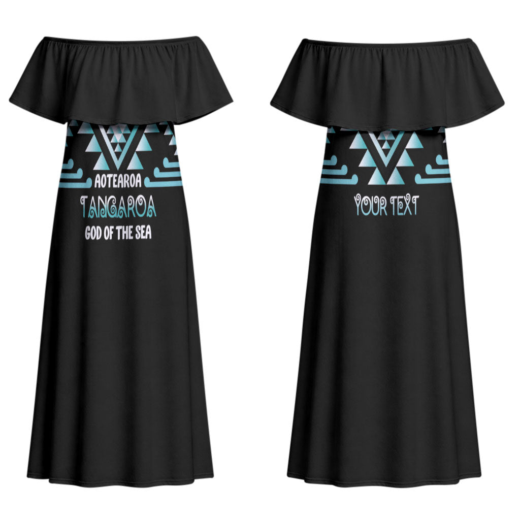 Aotearoa Atua Tangaroa Personalised Couples Matching Off Shoulder Maxi Dress and Hawaiian Shirt Maori God Of The Sea Taniko Motifs