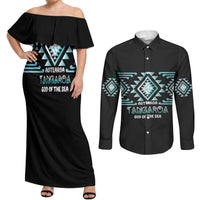Aotearoa Atua Tangaroa Personalised Couples Matching Off Shoulder Maxi Dress and Long Sleeve Button Shirt Maori God Of The Sea Taniko Motifs