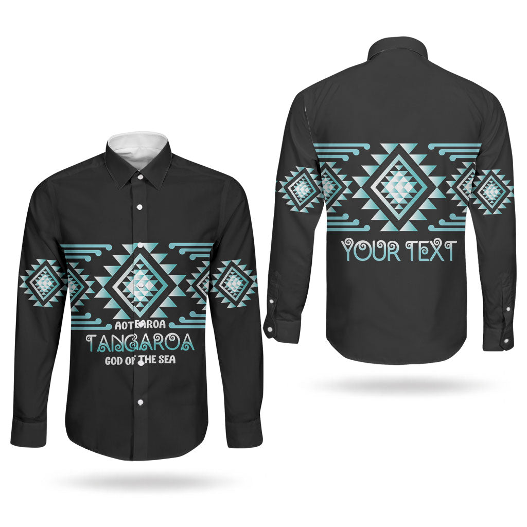 Aotearoa Atua Tangaroa Personalised Couples Matching Off Shoulder Maxi Dress and Long Sleeve Button Shirt Maori God Of The Sea Taniko Motifs
