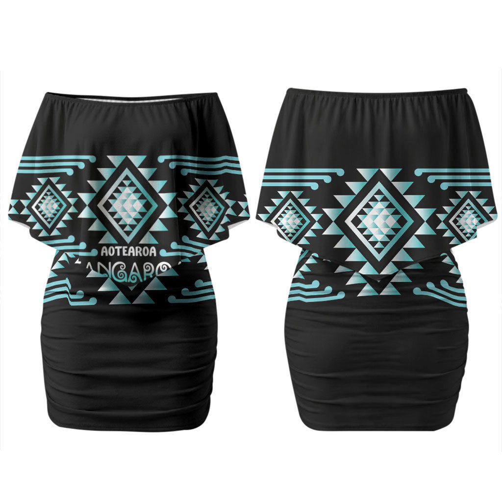 Aotearoa Atua Tangaroa Personalised Couples Matching Off Shoulder Short Dress and Hawaiian Shirt Maori God Of The Sea Taniko Motifs