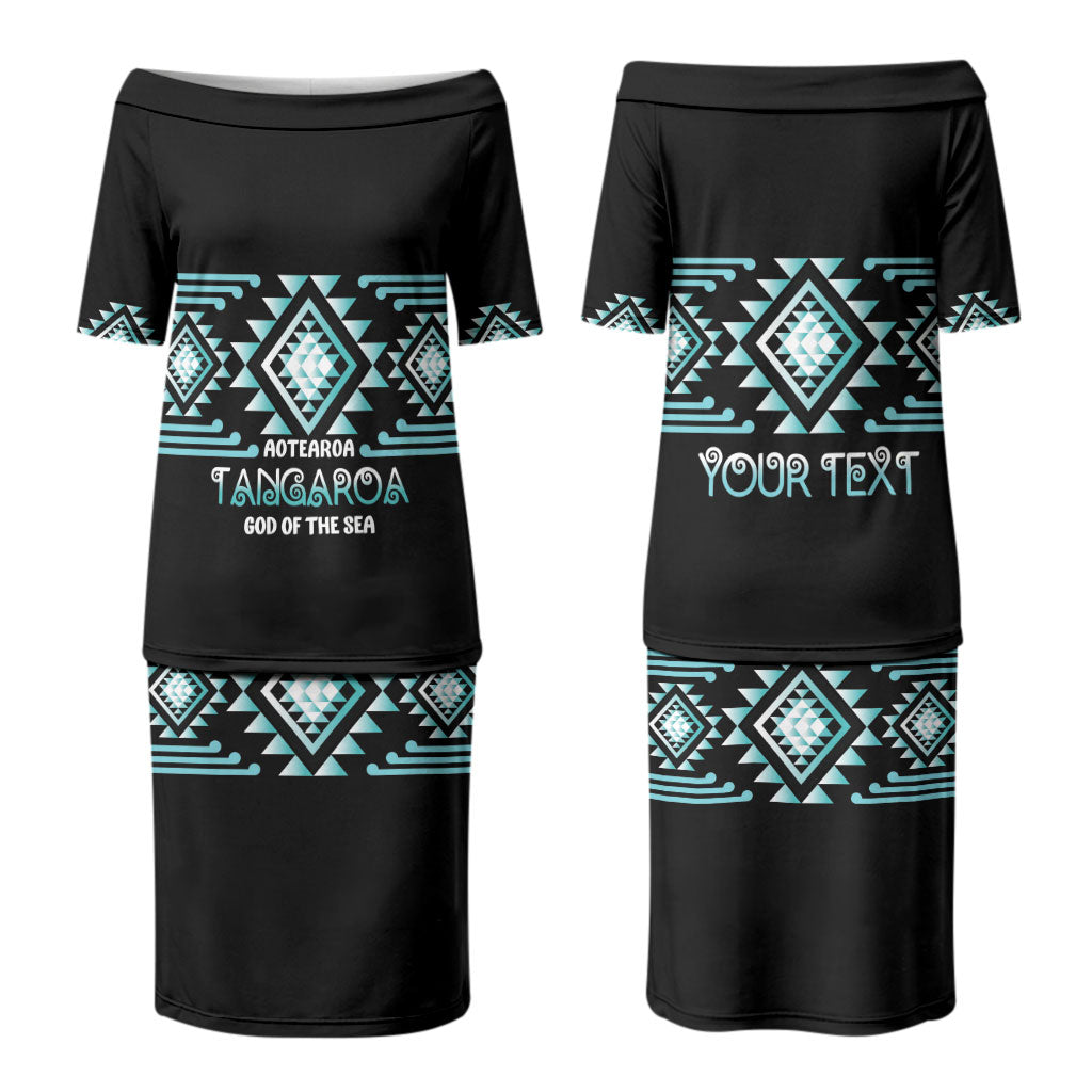 Aotearoa Atua Tangaroa Personalised Couples Matching Puletasi and Long Sleeve Button Shirt Maori God Of The Sea Taniko Motifs