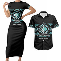 Aotearoa Atua Tangaroa Personalised Couples Matching Short Sleeve Bodycon Dress and Hawaiian Shirt Maori God Of The Sea Taniko Motifs
