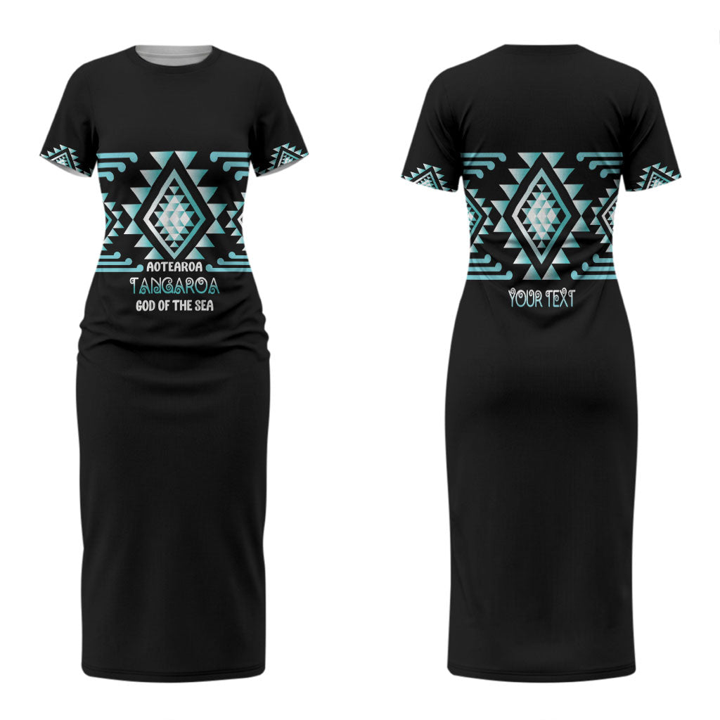 Aotearoa Atua Tangaroa Personalised Couples Matching Short Sleeve Bodycon Dress and Hawaiian Shirt Maori God Of The Sea Taniko Motifs