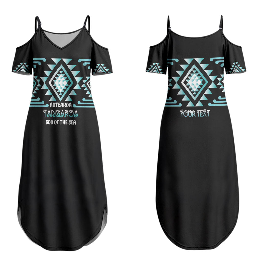 Aotearoa Atua Tangaroa Personalised Couples Matching Summer Maxi Dress and Long Sleeve Button Shirt Maori God Of The Sea Taniko Motifs