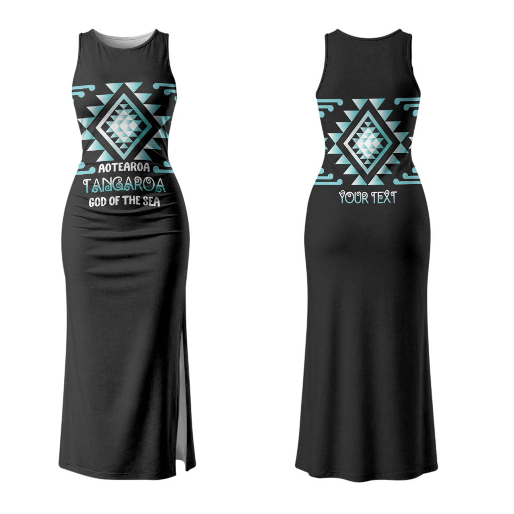 Aotearoa Atua Tangaroa Personalised Couples Matching Tank Maxi Dress and Long Sleeve Button Shirt Maori God Of The Sea Taniko Motifs