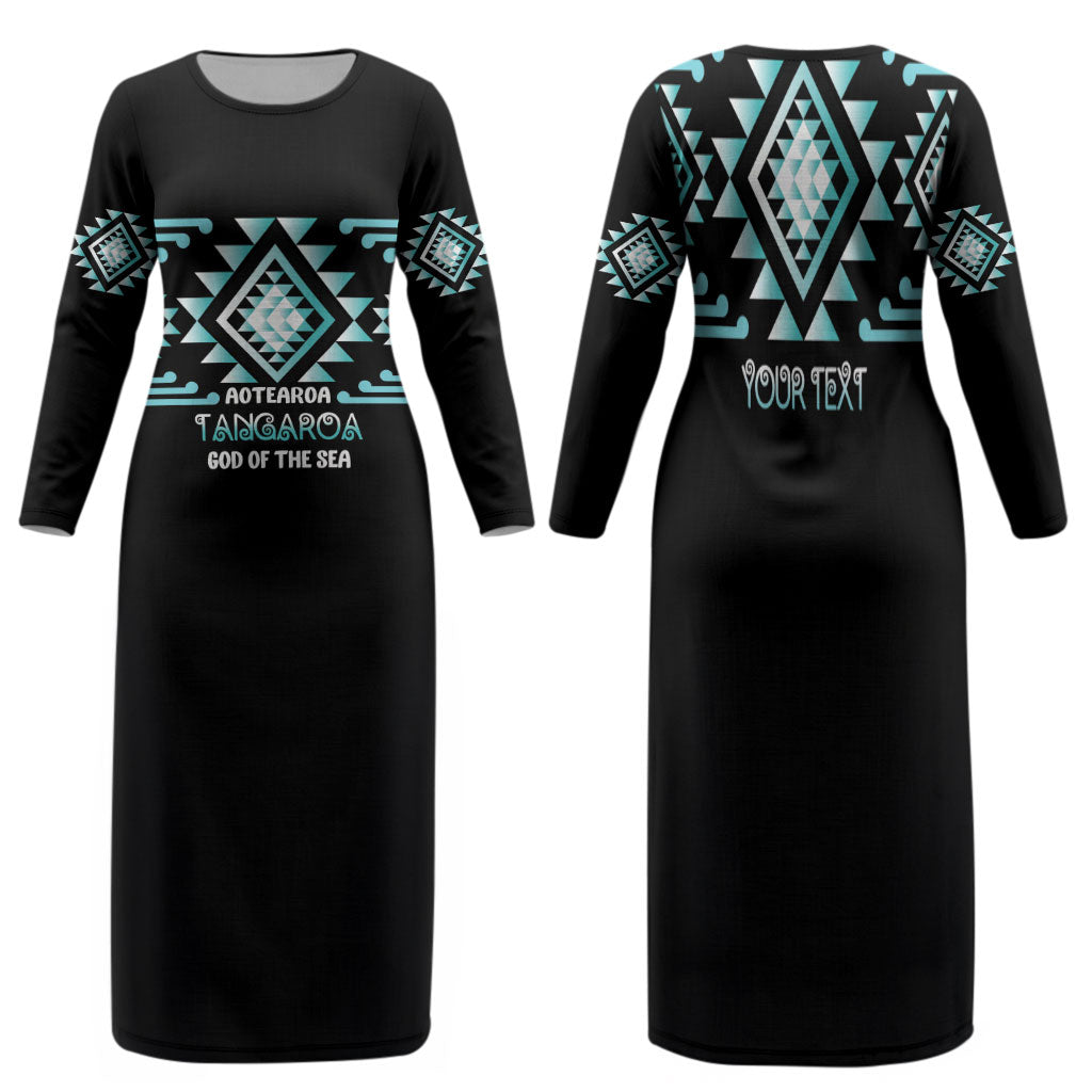 Aotearoa Atua Tangaroa Personalised Family Matching Long Sleeve Bodycon Dress and Hawaiian Shirt Maori God Of The Sea Taniko Motifs