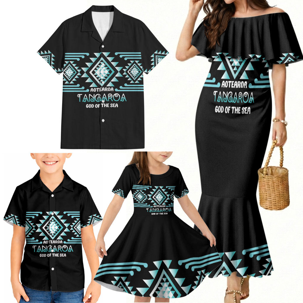 Aotearoa Atua Tangaroa Personalised Family Matching Mermaid Dress and Hawaiian Shirt Maori God Of The Sea Taniko Motifs