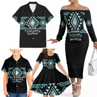 Aotearoa Atua Tangaroa Personalised Family Matching Off The Shoulder Long Sleeve Dress and Hawaiian Shirt Maori God Of The Sea Taniko Motifs