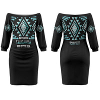 Aotearoa Atua Tangaroa Personalised Family Matching Off The Shoulder Long Sleeve Dress and Hawaiian Shirt Maori God Of The Sea Taniko Motifs