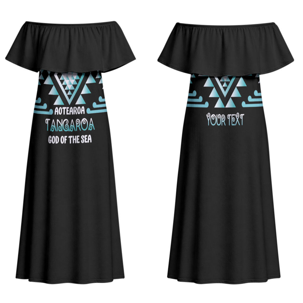 Aotearoa Atua Tangaroa Personalised Family Matching Off Shoulder Maxi Dress and Hawaiian Shirt Maori God Of The Sea Taniko Motifs