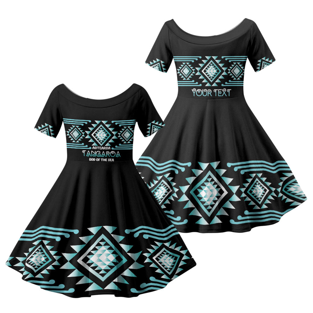 Aotearoa Atua Tangaroa Personalised Family Matching Off Shoulder Maxi Dress and Hawaiian Shirt Maori God Of The Sea Taniko Motifs