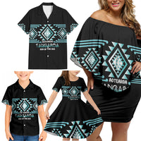 Aotearoa Atua Tangaroa Personalised Family Matching Off Shoulder Short Dress and Hawaiian Shirt Maori God Of The Sea Taniko Motifs