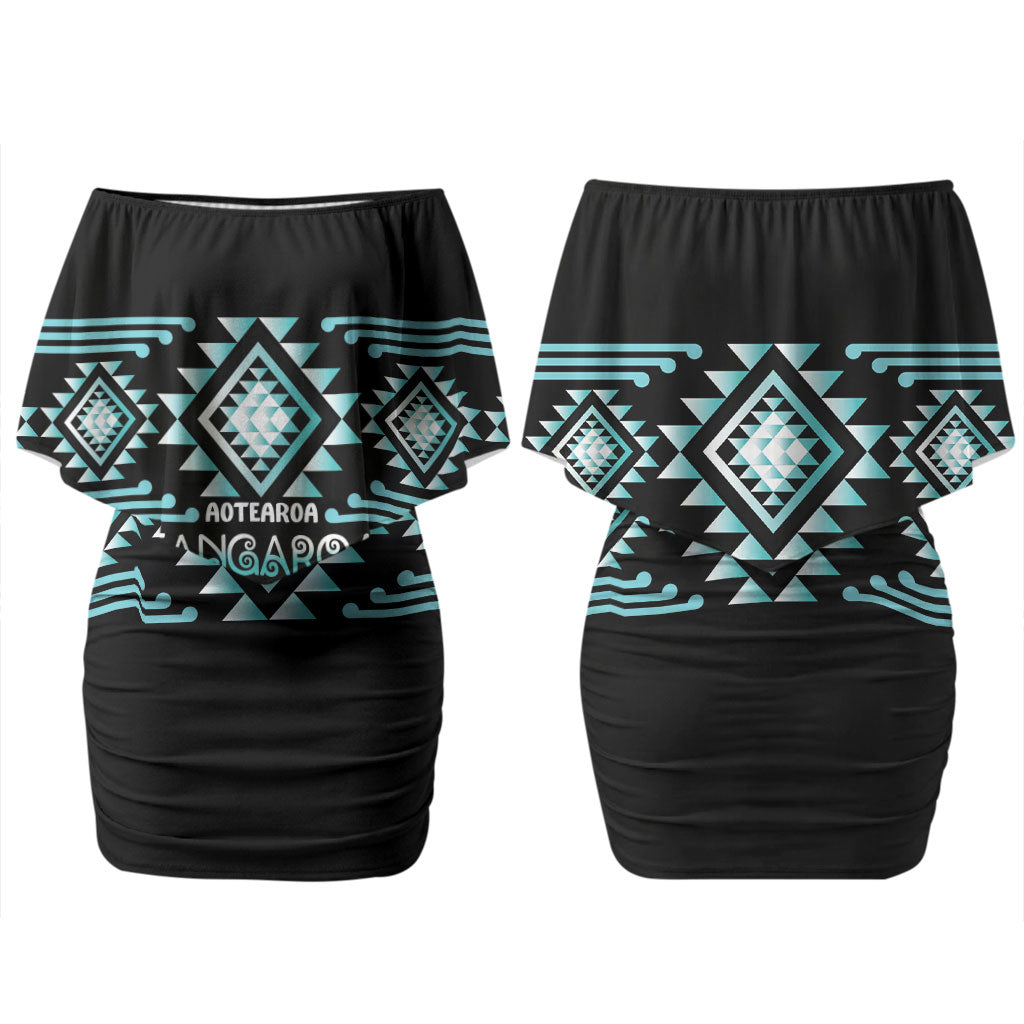 Aotearoa Atua Tangaroa Personalised Family Matching Off Shoulder Short Dress and Hawaiian Shirt Maori God Of The Sea Taniko Motifs