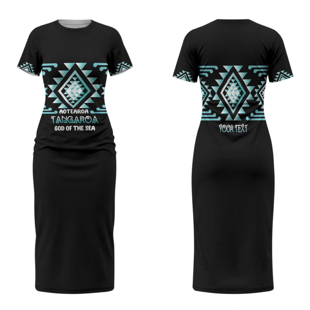 Aotearoa Atua Tangaroa Personalised Family Matching Short Sleeve Bodycon Dress and Hawaiian Shirt Maori God Of The Sea Taniko Motifs