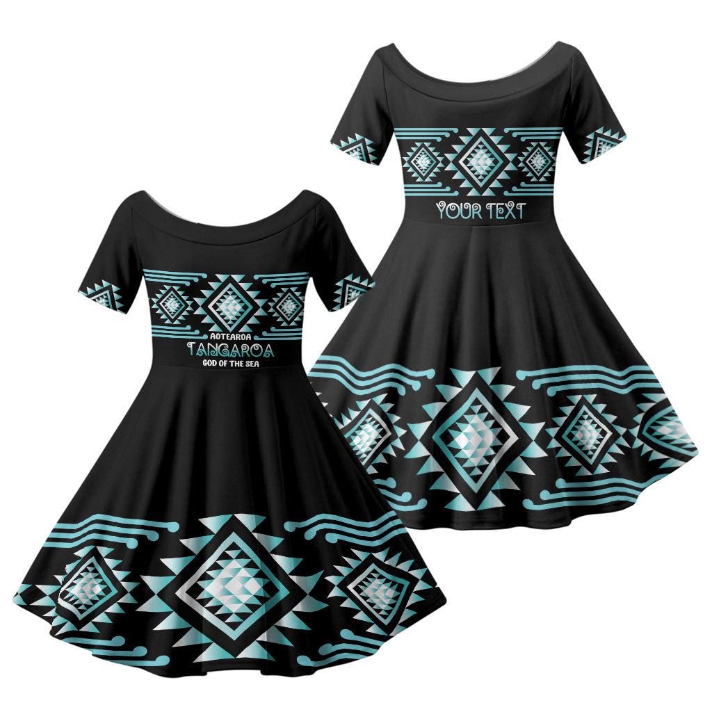 Aotearoa Atua Tangaroa Personalised Family Matching Short Sleeve Bodycon Dress and Hawaiian Shirt Maori God Of The Sea Taniko Motifs