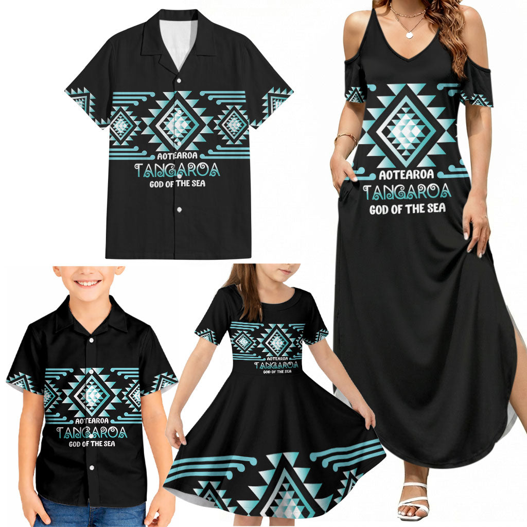 Aotearoa Atua Tangaroa Personalised Family Matching Summer Maxi Dress and Hawaiian Shirt Maori God Of The Sea Taniko Motifs