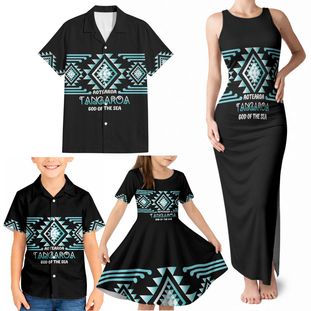 Aotearoa Atua Tangaroa Personalised Family Matching Tank Maxi Dress and Hawaiian Shirt Maori God Of The Sea Taniko Motifs