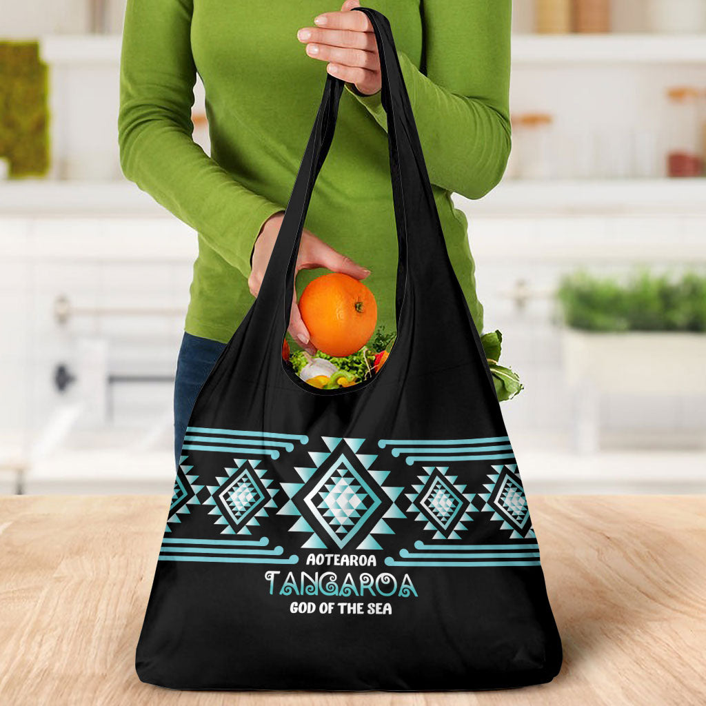 Aotearoa Atua Tangaroa Grocery Bag Maori God Of The Sea Taniko Motifs