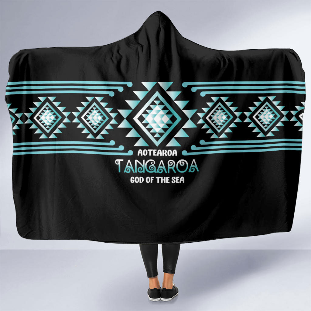 Aotearoa Atua Tangaroa Hooded Blanket Maori God Of The Sea Taniko Motifs LT14 One Size Turquoise - Polynesian Pride