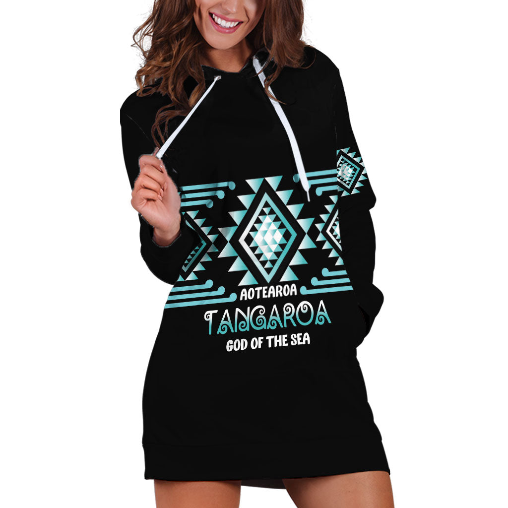 Aotearoa Atua Tangaroa Personalised Hoodie Dress Maori God Of The Sea Taniko Motifs
