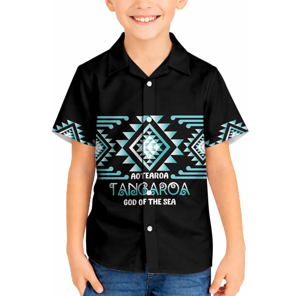 Aotearoa Atua Tangaroa Personalised Kid Hawaiian Shirt Maori God Of The Sea Taniko Motifs