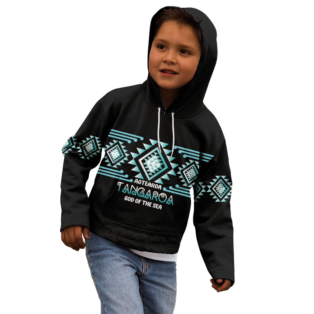 Aotearoa Atua Tangaroa Personalised Kid Hoodie Maori God Of The Sea Taniko Motifs