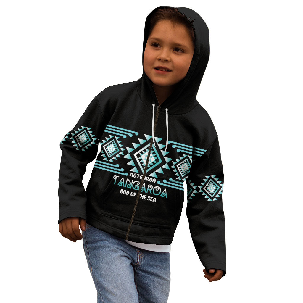 Aotearoa Atua Tangaroa Personalised Kid Hoodie Maori God Of The Sea Taniko Motifs