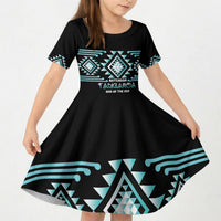 Aotearoa Atua Tangaroa Personalised Kid Short Sleeve Dress Maori God Of The Sea Taniko Motifs