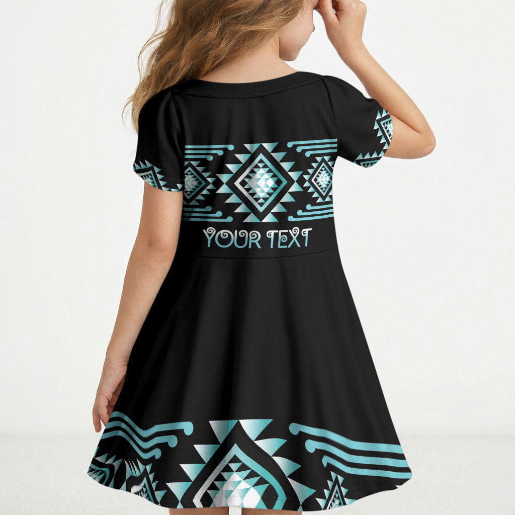 Aotearoa Atua Tangaroa Personalised Kid Short Sleeve Dress Maori God Of The Sea Taniko Motifs