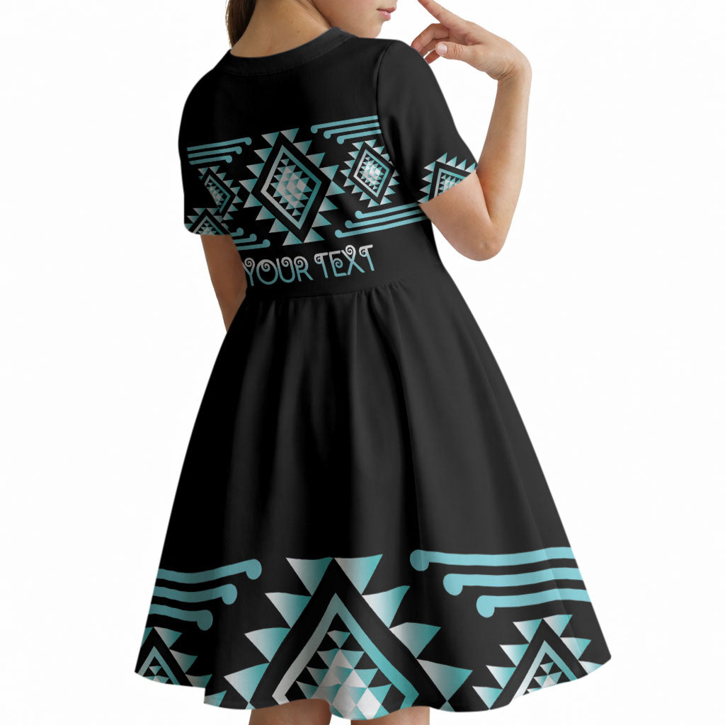 Aotearoa Atua Tangaroa Personalised Kid Short Sleeve Dress Maori God Of The Sea Taniko Motifs