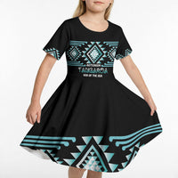 Aotearoa Atua Tangaroa Personalised Kid Short Sleeve Dress Maori God Of The Sea Taniko Motifs