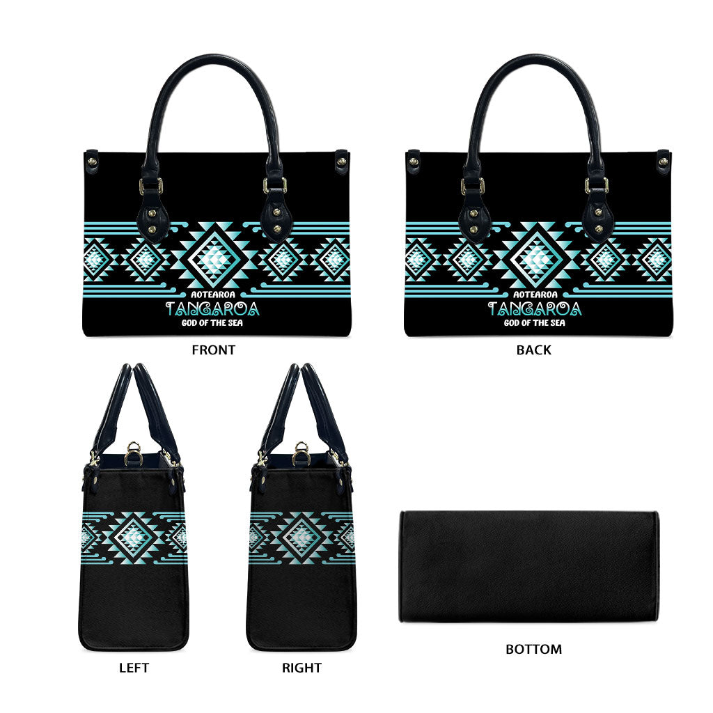 Aotearoa Atua Tangaroa Leather Bag Maori God Of The Sea Taniko Motifs