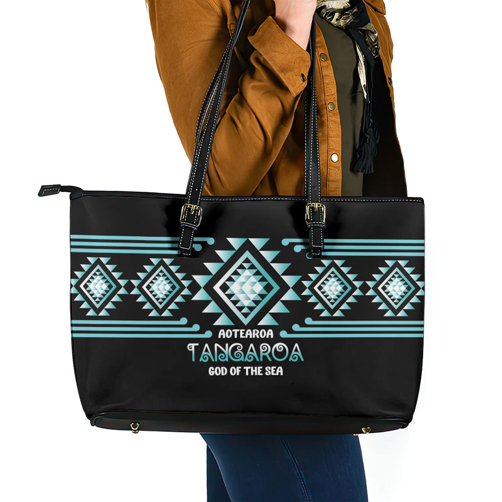 Aotearoa Atua Tangaroa Leather Tote Bag Maori God Of The Sea Taniko Motifs
