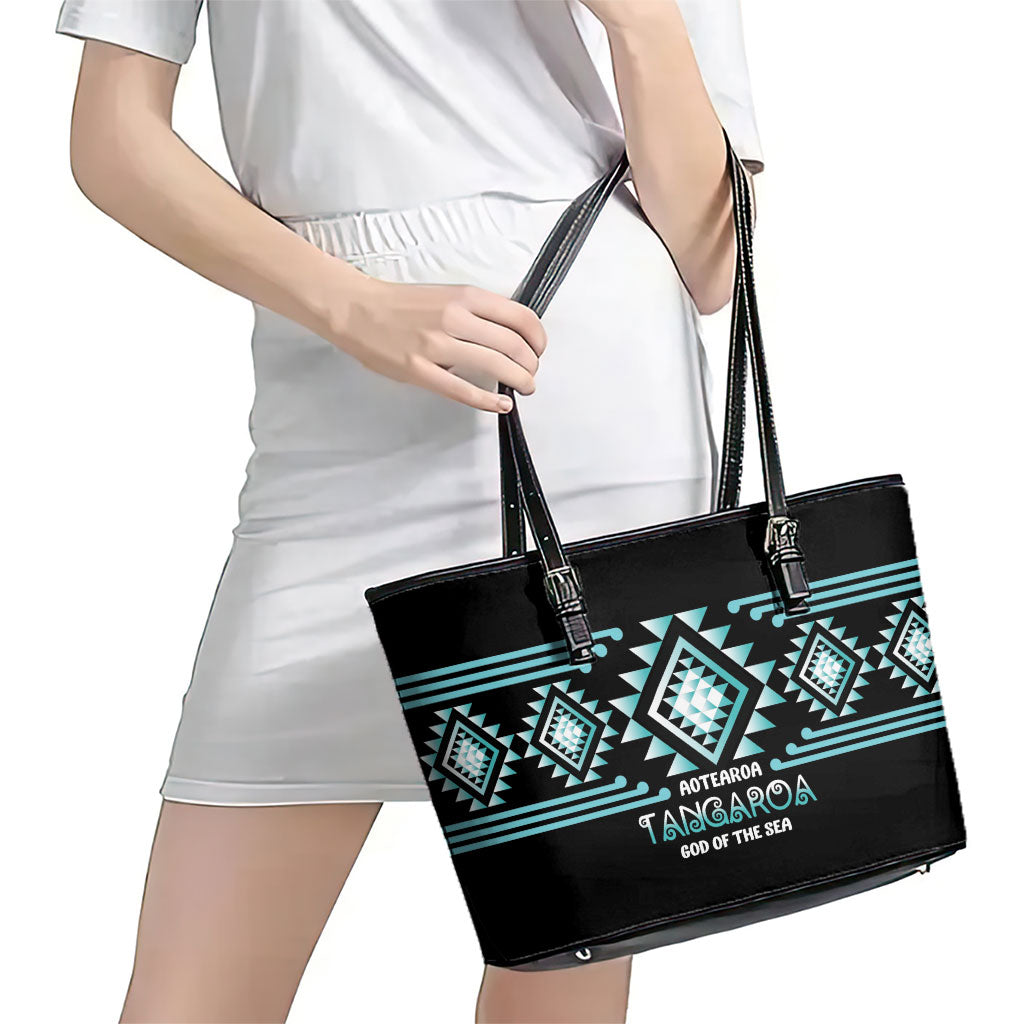 Aotearoa Atua Tangaroa Leather Tote Bag Maori God Of The Sea Taniko Motifs