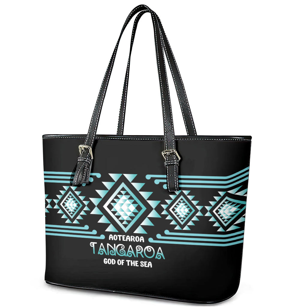 Aotearoa Atua Tangaroa Leather Tote Bag Maori God Of The Sea Taniko Motifs