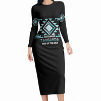 Aotearoa Atua Tangaroa Personalised Long Sleeve Bodycon Dress Maori God Of The Sea Taniko Motifs