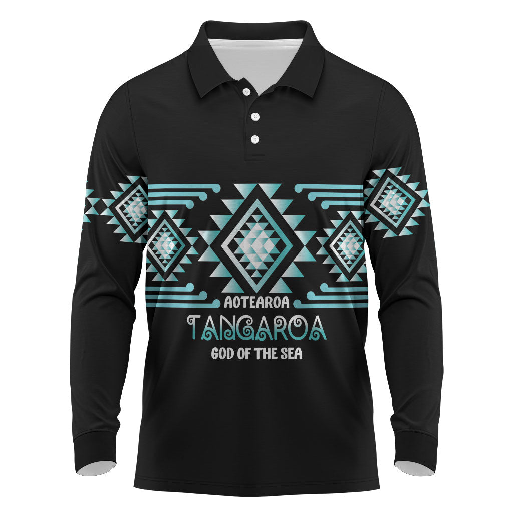 Aotearoa Atua Tangaroa Personalised Long Sleeve Polo Shirt Maori God Of The Sea Taniko Motifs LT14 Turquoise - Polynesian Pride