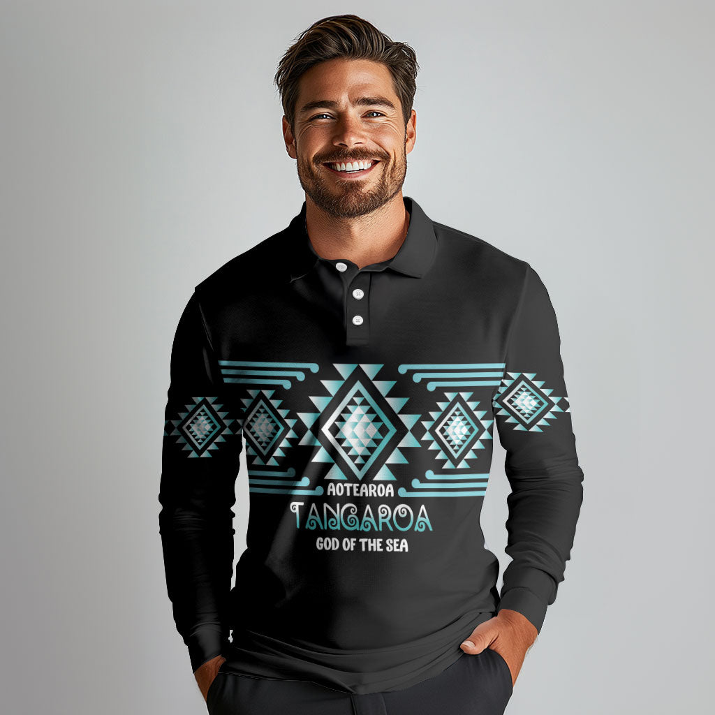 Aotearoa Atua Tangaroa Personalised Long Sleeve Polo Shirt Maori God Of The Sea Taniko Motifs