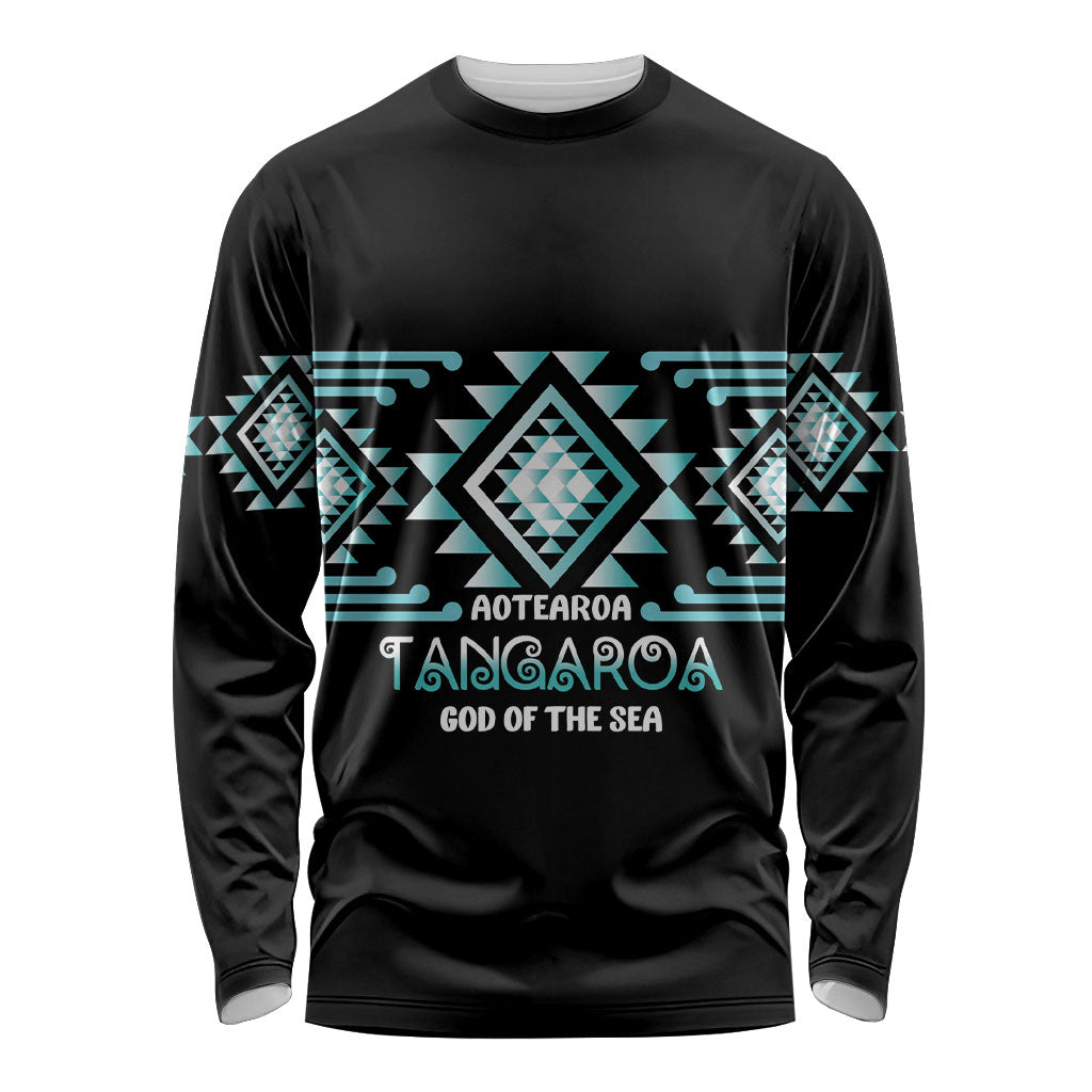 Aotearoa Atua Tangaroa Personalised Long Sleeve Shirt Maori God Of The Sea Taniko Motifs